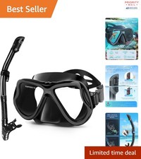 Large Size Snorkel Set with Tempered Glass Mask Dry Valve and Soft Silicone