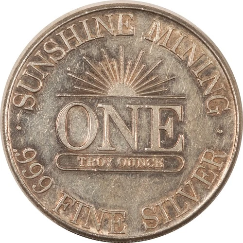 1985 VINTAGE SUNSHINE MINING 1 OZ .999 FINE SILVER EAGLE ROUND - ABOUT UNCIRC!