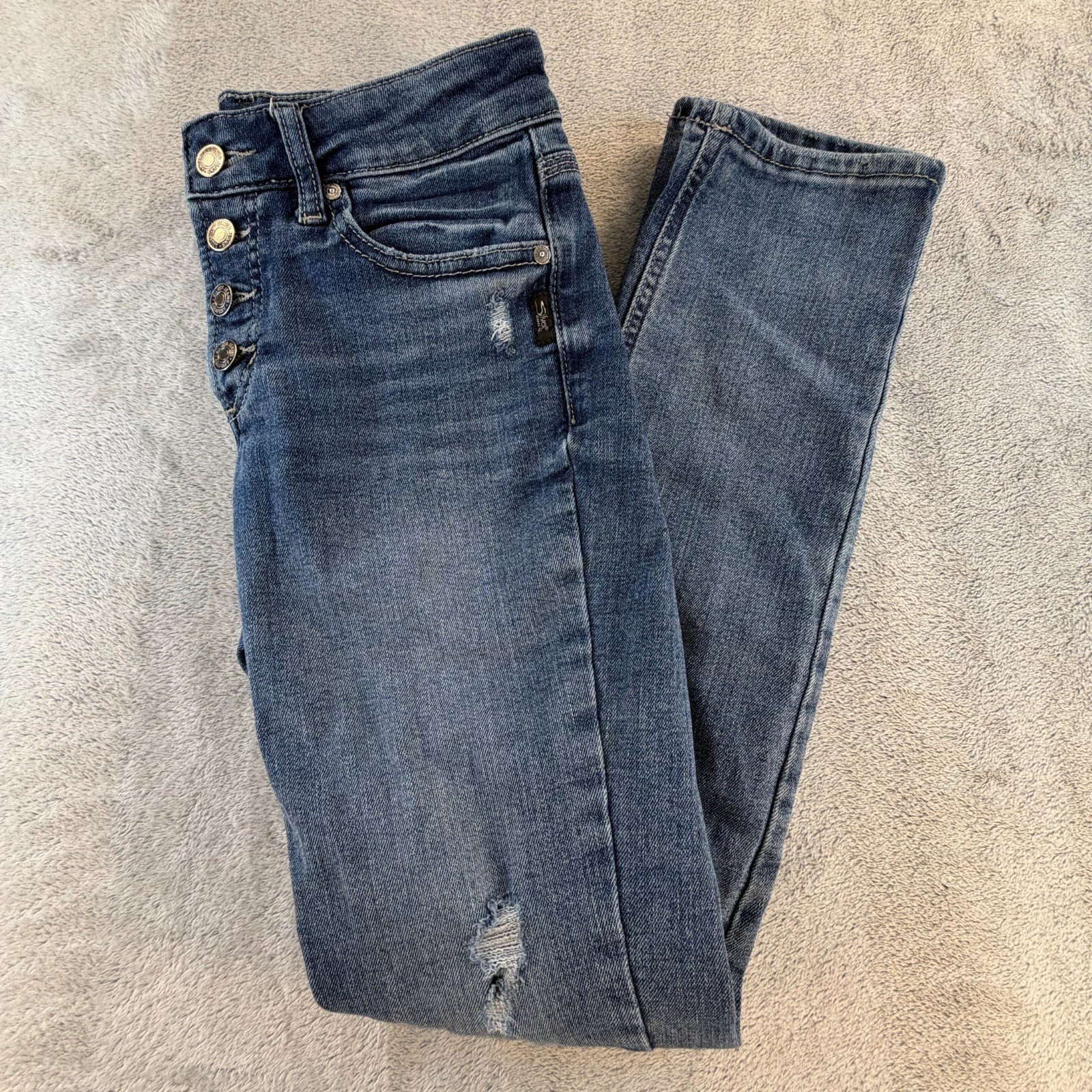 Silver Jeans Suki Straight Womens W26 L31 Mid Rise Distressed Blue Denim