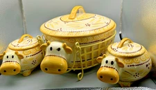 Temptations Old World by Tara Large Yellow Cow Casserole 2 Small Cow Bakers