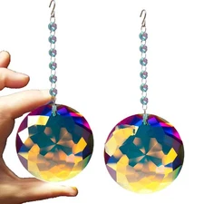 2PCS 75mm/3 Inch Hanging Crystals Circular Prisms for Window Suncatchers Home