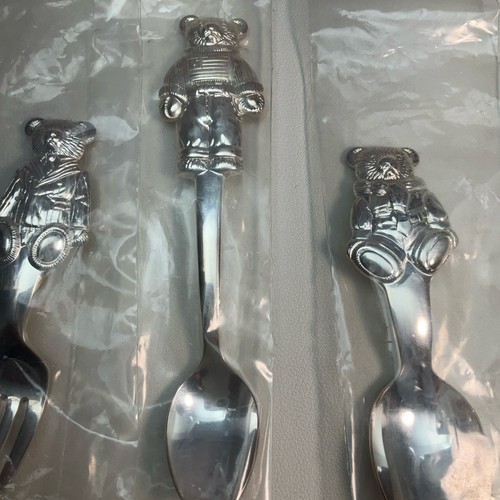 Ralph Lauren Silver plated 3 Piece Children Fork Baby Set Spoon Teddy Bear - Picture 5 of 9