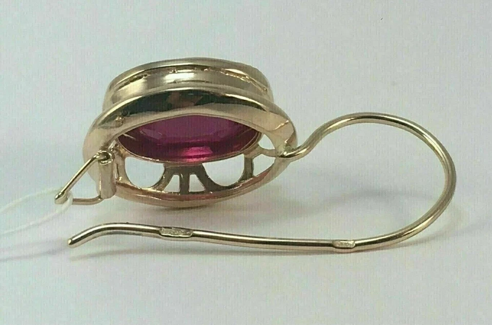 3.20Ct Oval Cut Lab Created Ruby Drop/Dangle Earrings 14K Yellow Gold Plated - Image 3 of 4