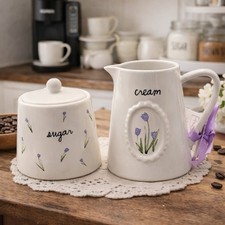 Rae Dunn Sugar and Cream Set Purple Tulip Farmhouse Coffee Bar Decor NEW