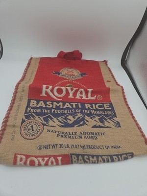 Royal Basmati Rice Burlap Bag Zip Top Handles NWTS 20lb bag 25th anniv no rice