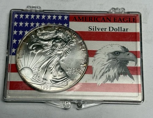 BU 1999 American Silver Eagle Dollar w/ Case, $1 U.S. Bullion .999 Coin ASE 1 oz