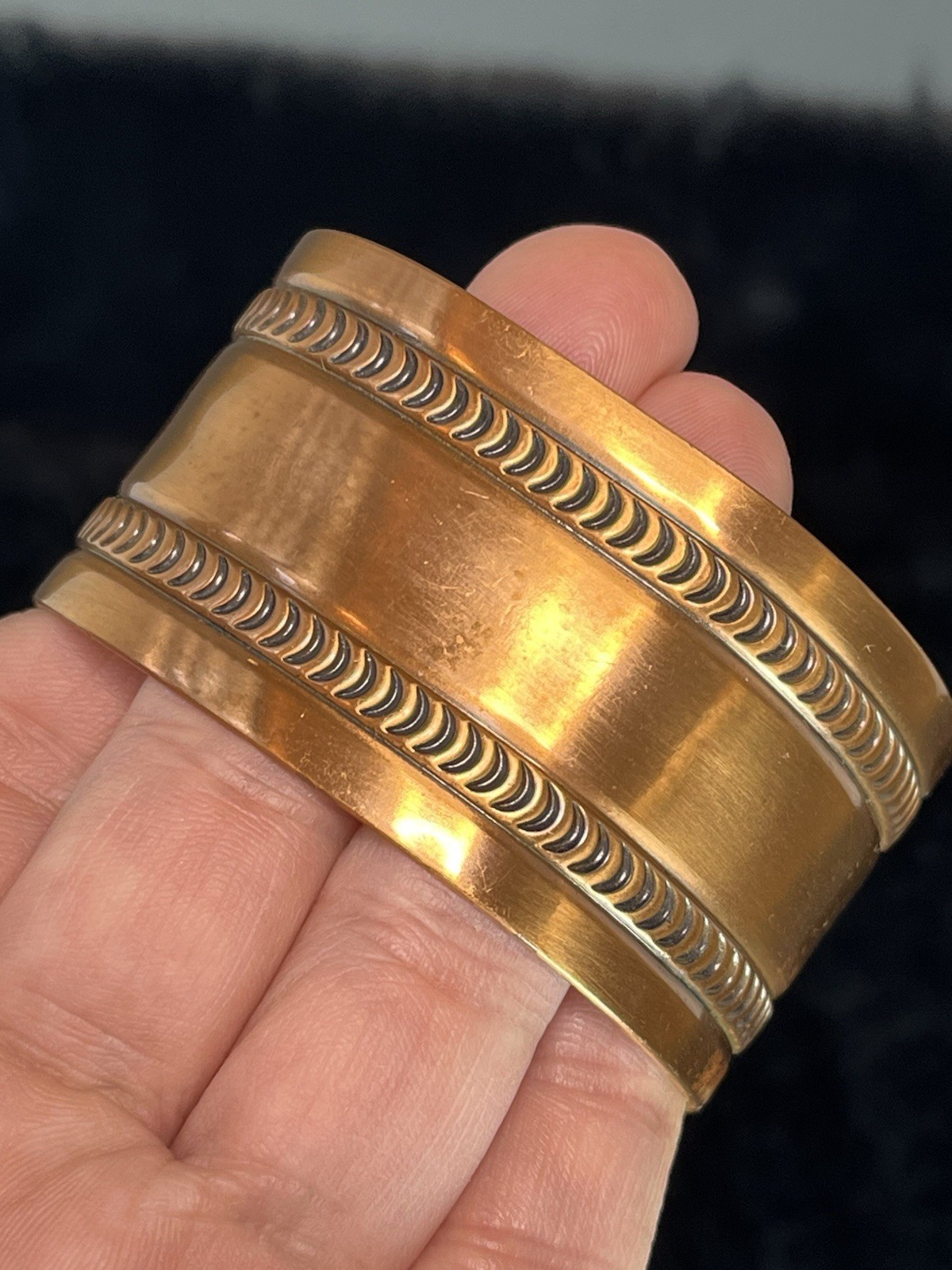 Vintage Solid Copper Cuff Bracelet Tooled Design … - image 1