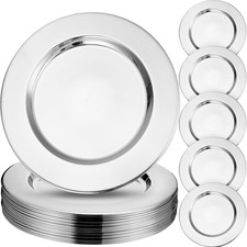 12 Pcs Stainless Steel Silver Charger Plates Bulk 13 Inch round Set