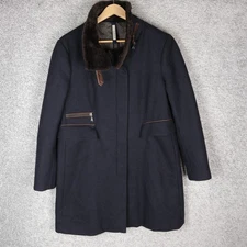 GIMO'S MEN'S WOOL CASHMERE COAT FUR size 52 or L OVERCOAT BLUE NAVY ITALY