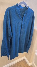 Men's Teal Blue Kurta Shirt Large Long Sleeve Indian Wedding Festive