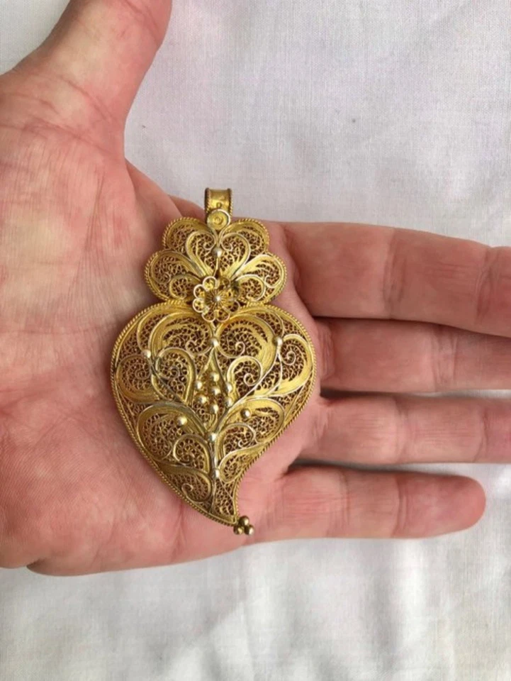 Pendente filigrana argento 925 dorato - Sacro cuore di Gesù - antico - Immagine 3 di 4