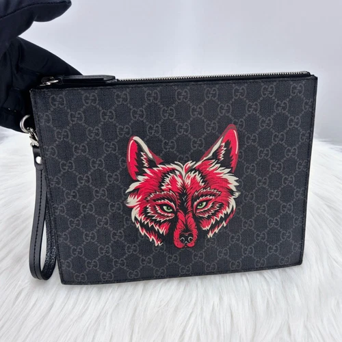 Sac pochette Gucci Wolf GG Supreme noir 547084 124139982