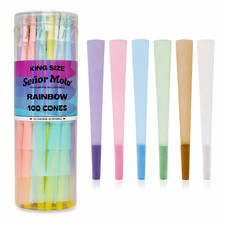 100 Pack Rainbow KING SIZE Pre-Rolled Cones W/ Packers  Low Ash  Slow Burning