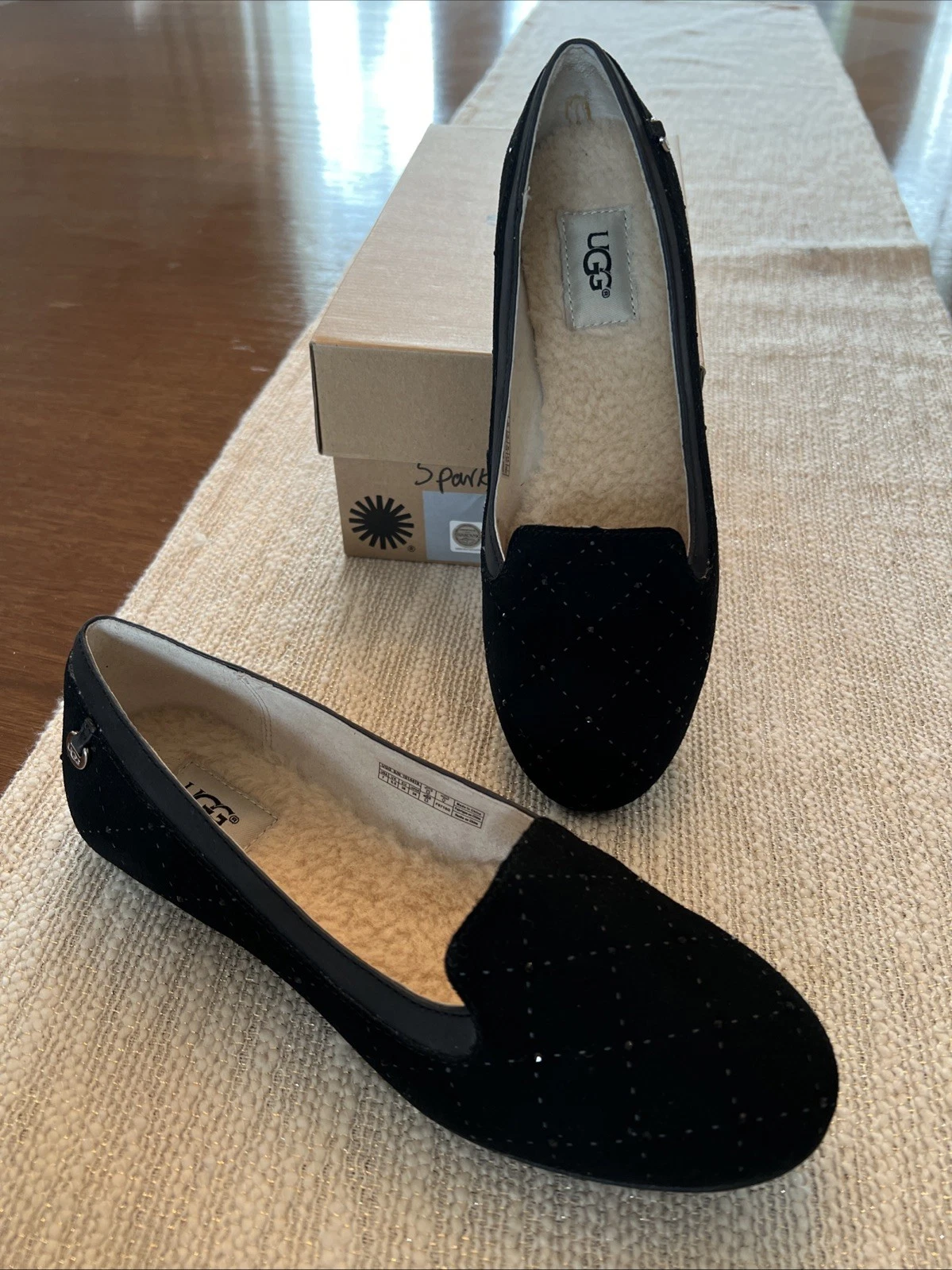 Ballerine UGG Bentlie Diamond scamosciate trapuntate foderate in shearling cristallo Swarovski nuove con scatola 7