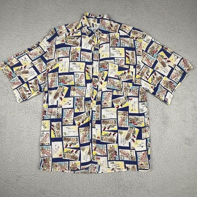 Vintage Cafe Shirt Men Large Short Sleeve Button Italy Novelty Lemonade Postcard