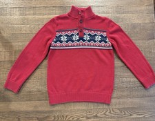 The Children's Place Boys 10/12 Red Fair Isle Sweater Mock Neck EUC