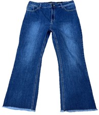 Susan Graver Jeans Size 8 Mid Rise Cropped Raw Hem Stretch Medium Wash Coastal