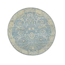 6'x6' Blue Antiqued Zeigler Mahal with Zero Pile Hand Knotted Wool Round Rug