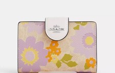 Coach Medium Corner Zip Wallet In Signature Canvas With Floral Print