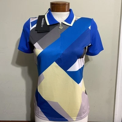 J Lindeberg Damen Antonia Print Golf POLO GWJT06891 grau blau bunt Small NEU - Bild 1 von 4