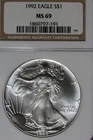 1992 NGC MS69 AMERICAN SILVER EAGLE #B51942