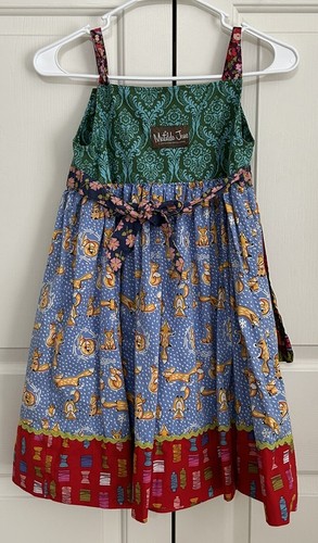 Matilda Jane size 10 girls green blue red fox floral sleeveless fit flare dress - Picture 2 of 6