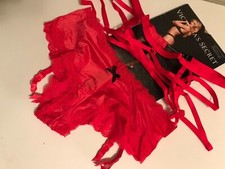 Victorias Secret Strappy Garter Cheeky Stockings Set M/L,M Red NWT Valentine