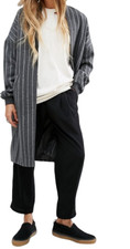 Noisy May Stripe Duster Coat Grey Size Small Uk 8-10 Rrp £48 Dh190 Jj 05