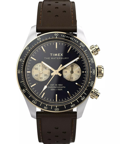 Timex Mens  Waterbury Heritage Chronograph 39mm Watch Brown/Black TW2Y24100