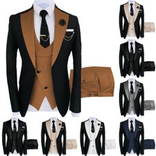 Formal Mens 3-Pieces Suits Wedding GroomTuxedos Blazer Notch Lapel Customized