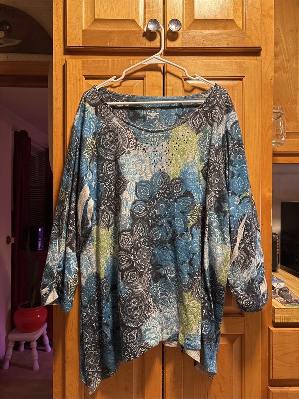 Women’s Kim Rogers 3X Blue Plus Size Long Sleeve Blouse