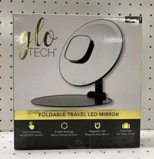Glo Tech Foldable Travel Led Mirror 3 Light Settings 10X Magnification Black