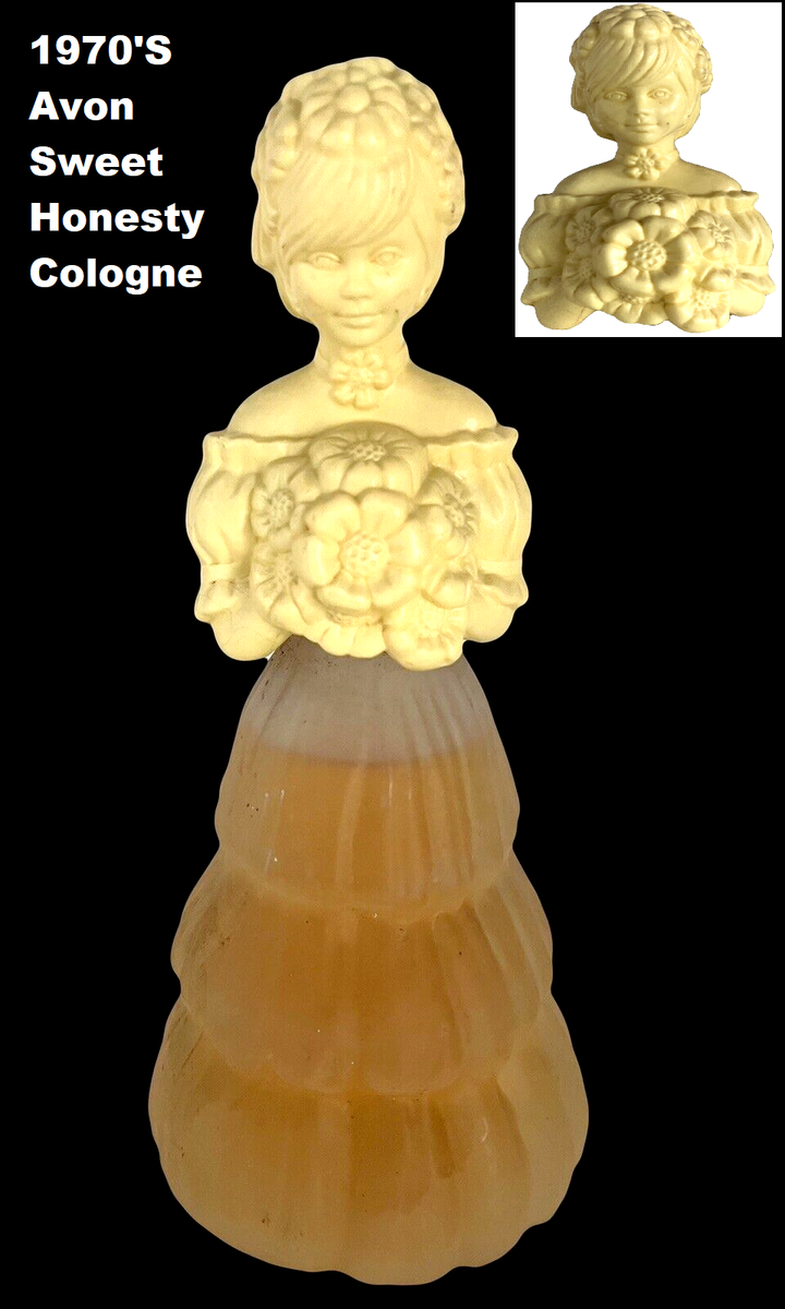 70s Avon Sweet Honesty Cologne Flower Maiden Frosted Glass 4oz