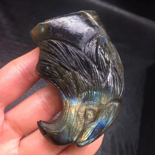 Natural Rainbow Labradorite Crystal Quartz Carved Eagle Head Healing Decor Reiki - Picture 20 of 21