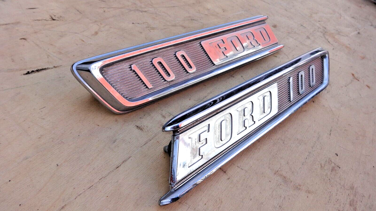 1967 Ford Truck F 100 HOOD SIDE EMBLEMS Original pair NAME PLATES 