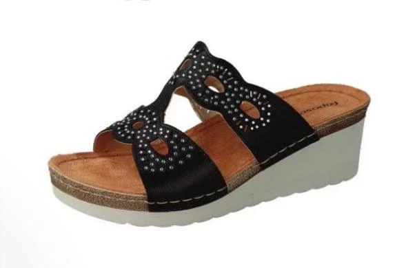 Riposella Ciabatte Donna in Ecopelle con Strass e Zeppa NER