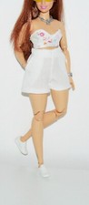 Handmade white shorts  print crop top for curvy dolls 1/6, curvy doll outfit 12
