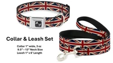 Buckle Down Dog Collar & Leash Set UK Flag Small 9 -13" Neck Britain Union Jack