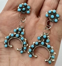 Zuni  Sterling Turquoise  Petiite Point Dangle Earrings Naja By Marlon Quam