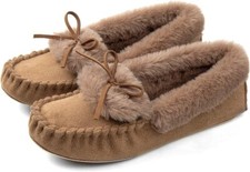 RockDove Women's Olivia Faux Fur Moccasin Slipper, Size 8-9 US Women, Tan SZ 8/9