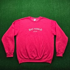 Bar Harbor Maine Sweatshirt Mens Large Red Pullover Fleece Embroidered Casual