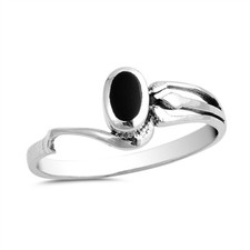 Sterling Silver Oval Black Onyx Offset Ring - Free Gift Packaging