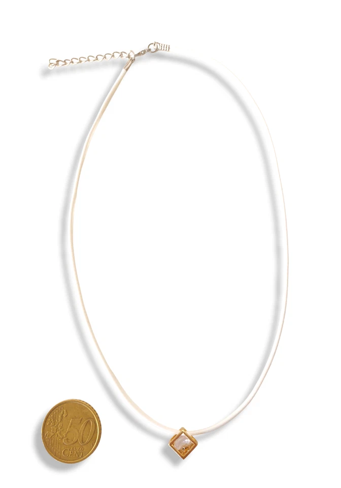 Collana Cubo Quadrato Strass Brillantini Pietra Trasparente Elegante L.7 - Immagine 2 di 4