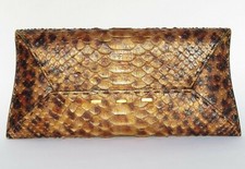 Vbh Bronze Copper Gold Leopard Print Python Snakeskin Manila Envelope Clutch Ltd