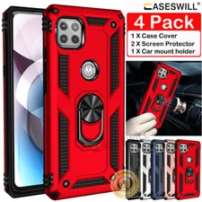 For Motorola One 5G UW Ace Case Shockproof Ring Stand Cover + Screen Protector