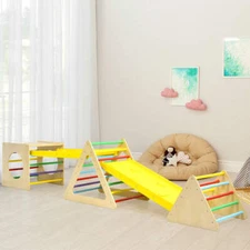 NNECW 5 in 1 Montessori Climbing Triangle & Cube with Slide Board for Kids