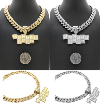 New Hip Hop Cactus Jack Pendant 12mm/18'',20'' Box LockCuban Chain Necklace RC3930