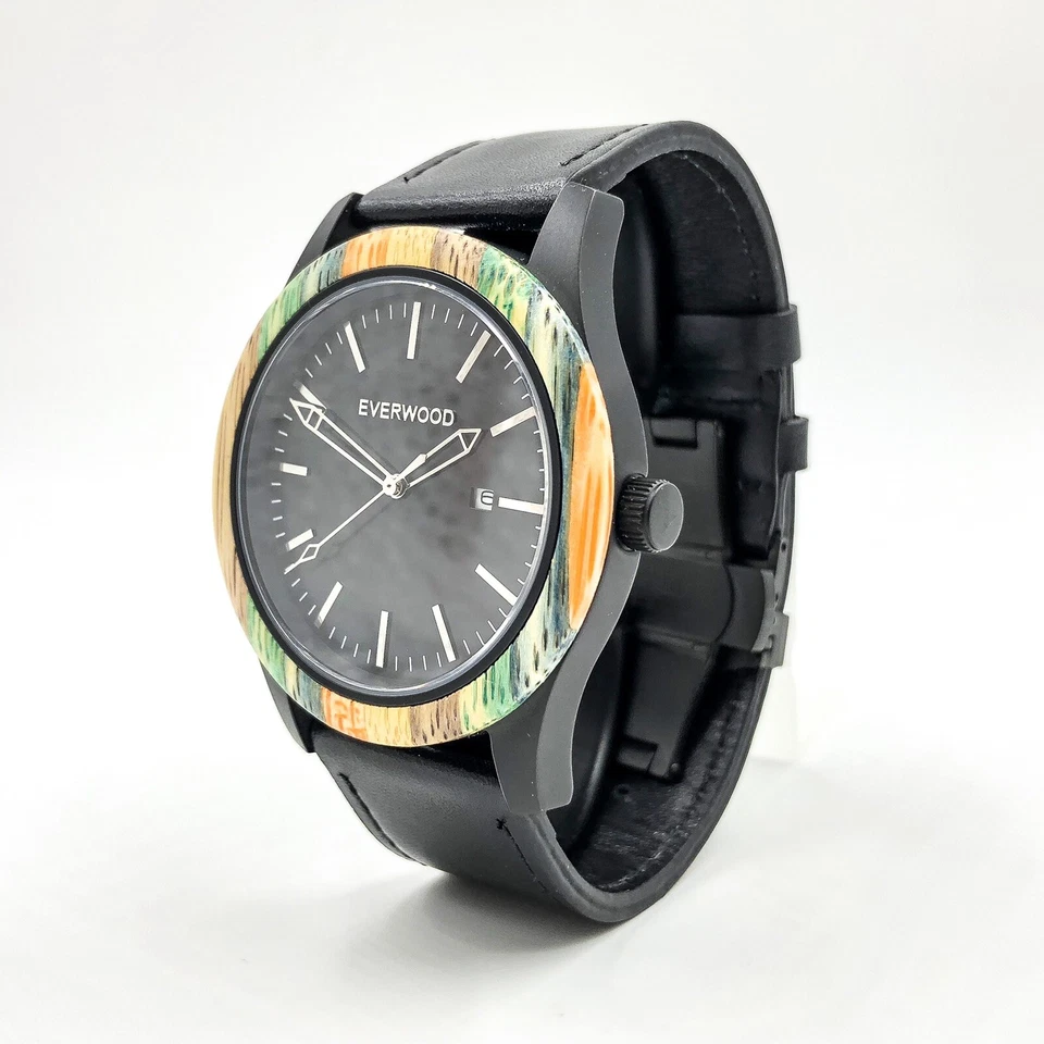 Reloj Hombre Premium Multi Bambú y Cuero Negro - Regalo Para Él - Los Mejores Regalos Para Papá Foto 4 de 4