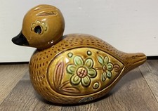    Vintage Pottery Hand Painted Duck Bird Figurine Floral Pattern PRICE DROP 