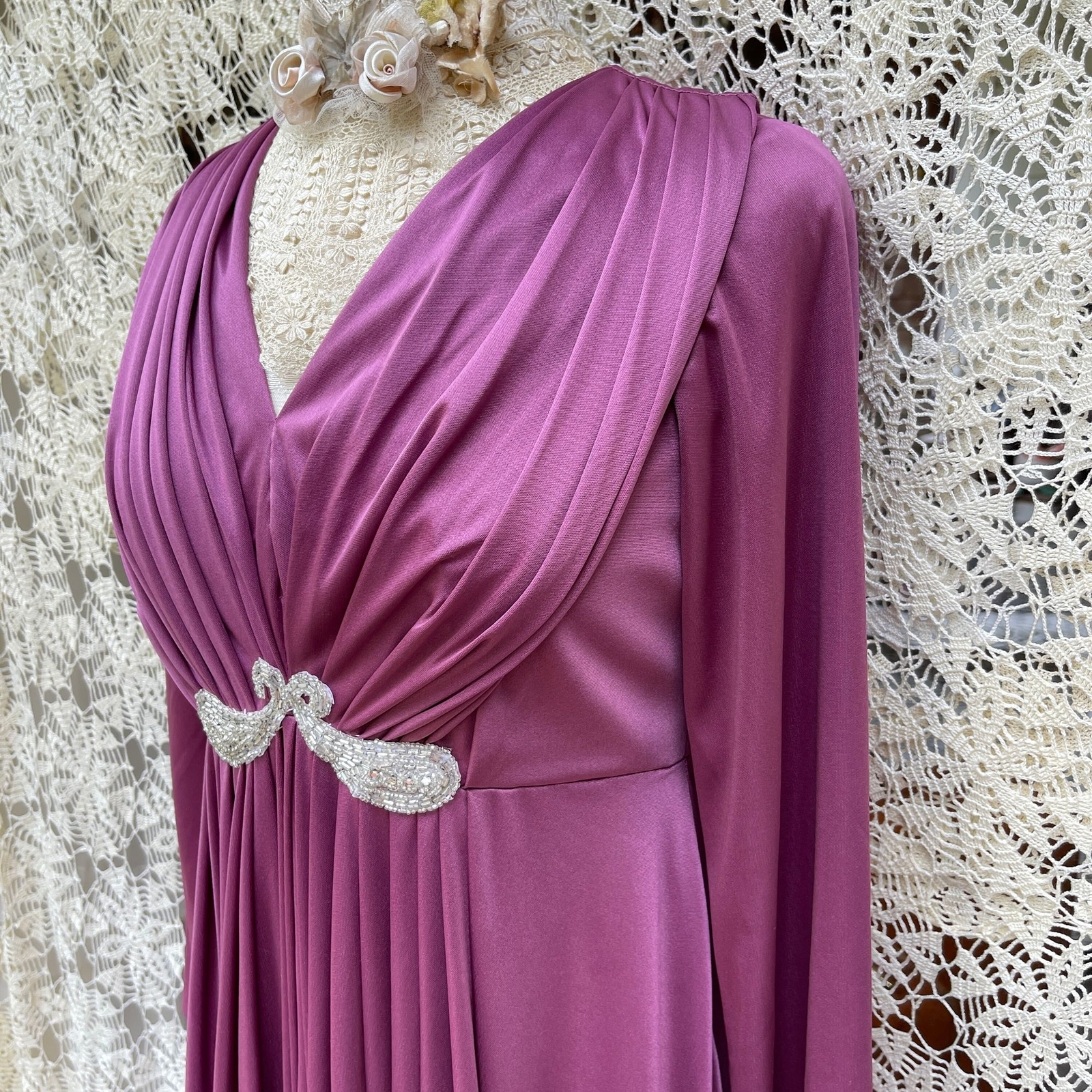 Purple Goddess Dress M Long Sleeve 70s Party Dress - image 5